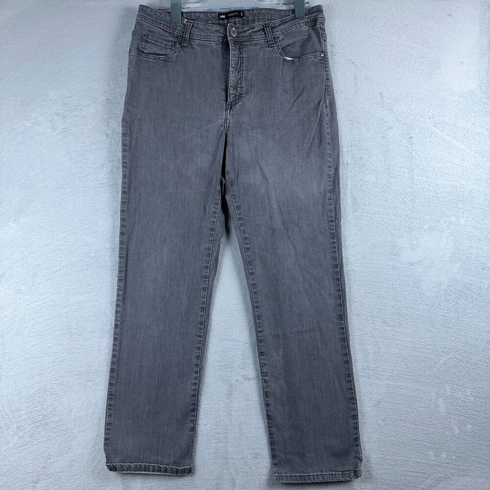Lee Jeans Womens Size 12S Straight Leg Classic Fit Embroidered Back Pockets Gray
